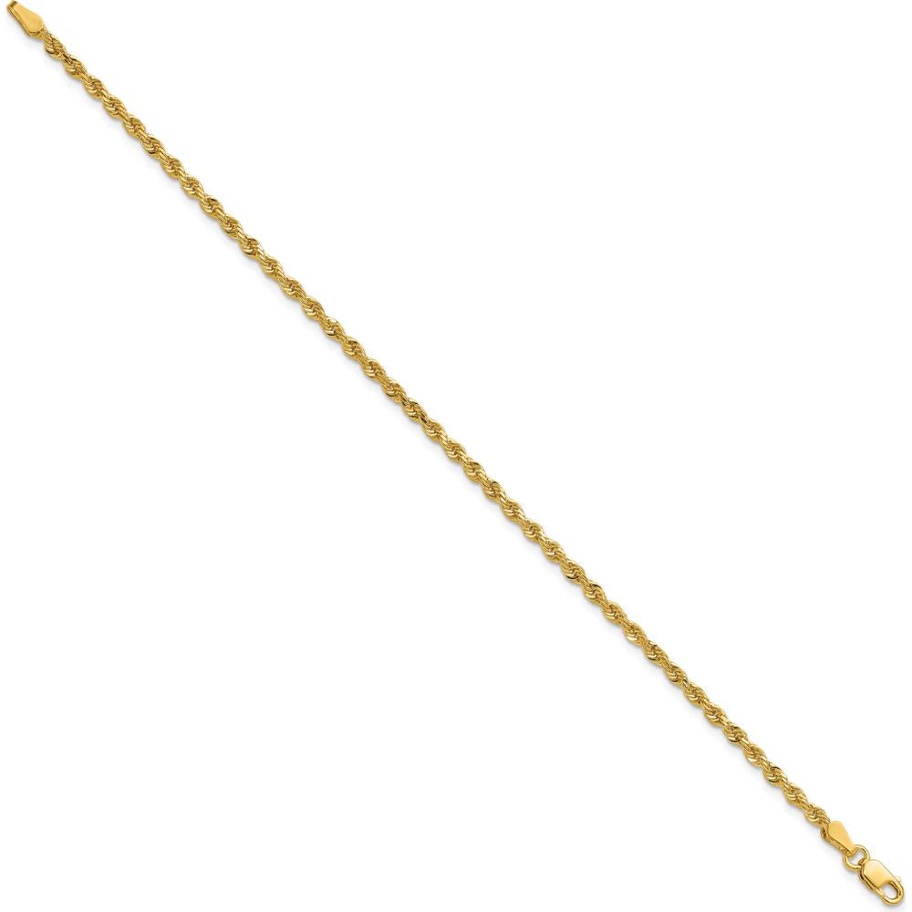 14K Yellow Gold 8" Diamond-Cut Rope Chain Bracelet with Lobster Clasp - 2.25mm Width