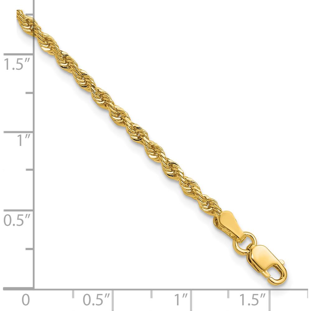 14K Yellow Gold 8" Diamond-Cut Rope Chain Bracelet with Lobster Clasp - 2.25mm Width