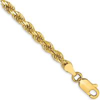 14K Yellow Gold 8" Diamond-Cut Rope Chain Bracelet with Lobster Clasp - 3.5mm Width