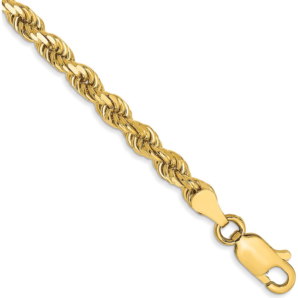 14K Yellow Gold 8" Diamond-Cut Rope Chain Bracelet with Lobster Clasp - 3.5mm Width