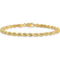 14K Yellow Gold 8" Diamond-Cut Rope Chain Bracelet with Lobster Clasp - 3.5mm Width