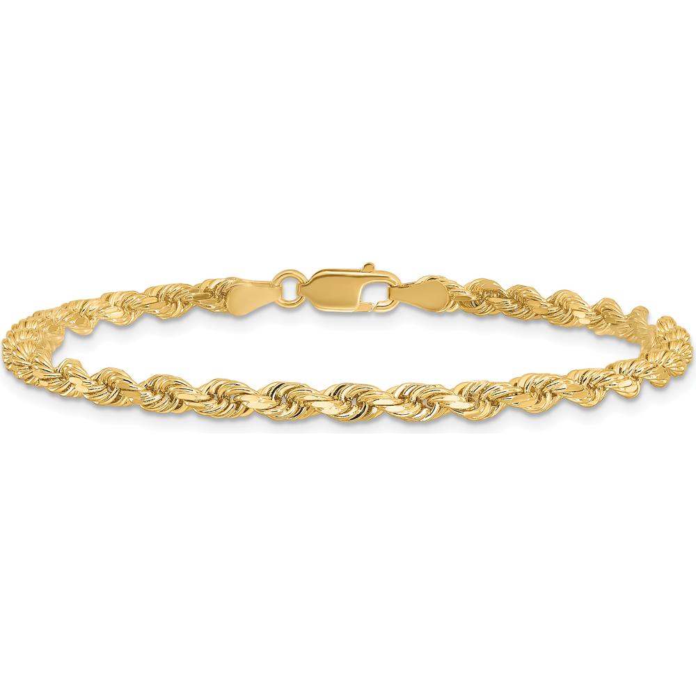 14K Yellow Gold 8" Diamond-Cut Rope Chain Bracelet with Lobster Clasp - 3.5mm Width