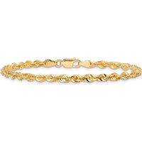 14K Yellow Gold 8" Diamond-Cut Rope Chain Bracelet with Lobster Clasp - 4mm Width by Oro Pregiato