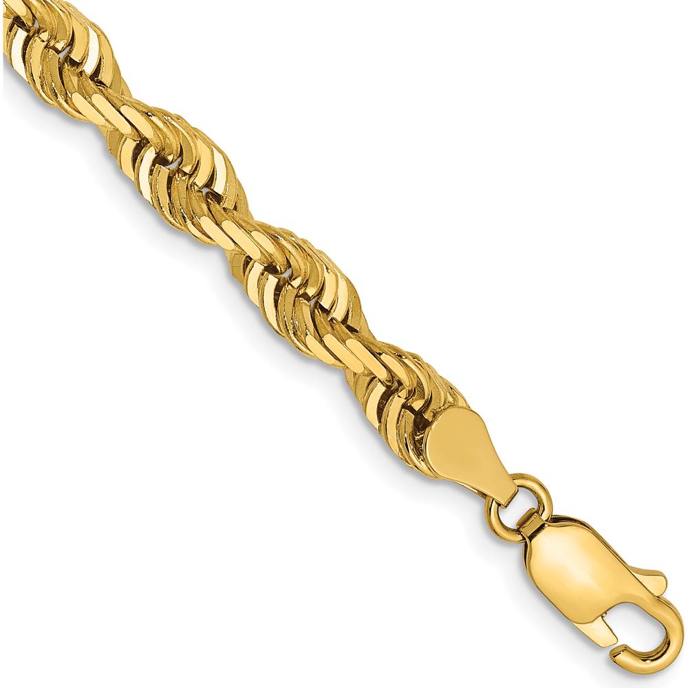 14K Yellow Gold 8" Diamond-Cut Rope Chain Bracelet with Lobster Clasp - 5mm Width by Oro Pregiato