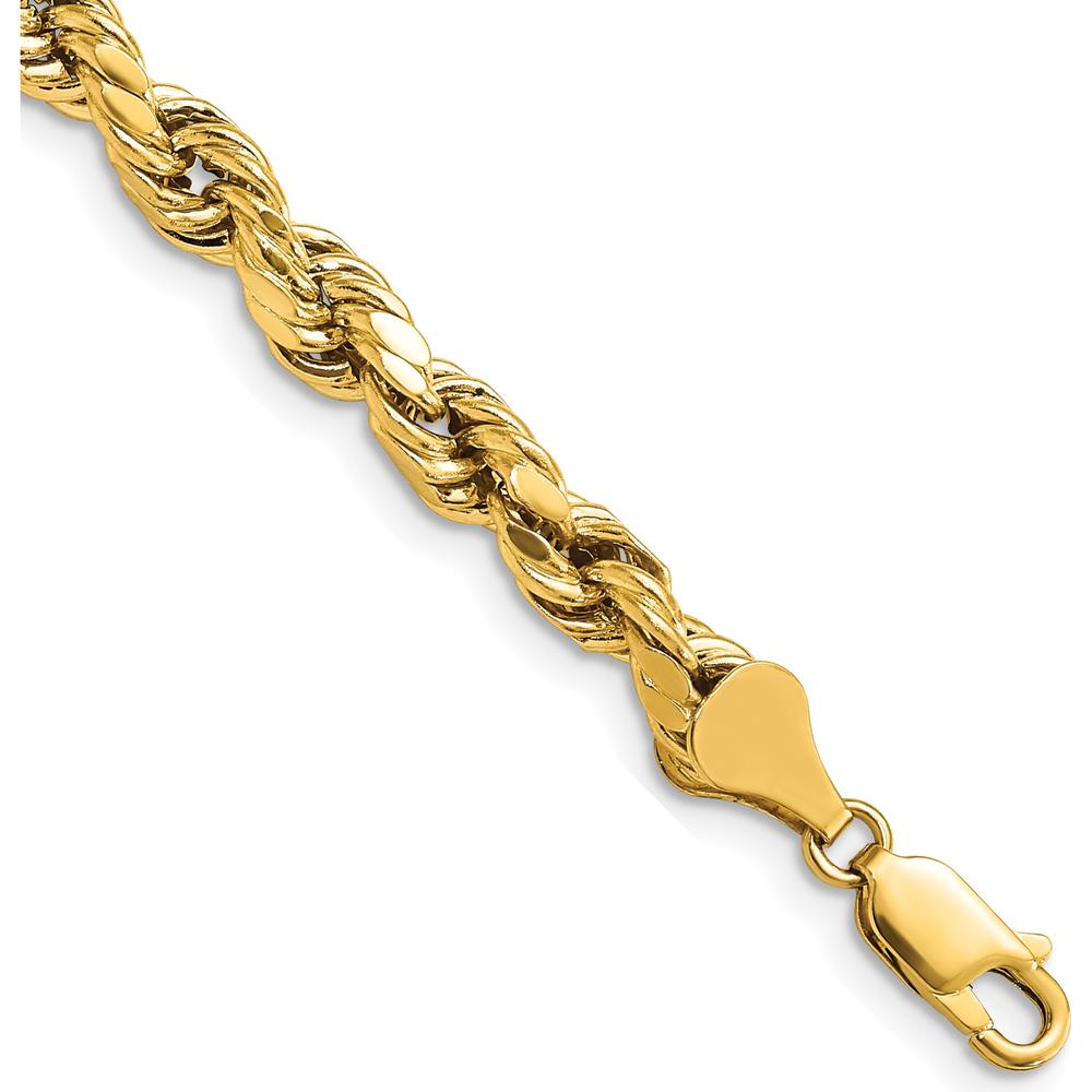 14K Yellow Gold 8" Diamond-Cut Rope Chain Bracelet with Lobster Clasp by Oro Pregiato
