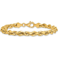 14K Yellow Gold 8" Diamond-Cut Rope Chain Bracelet with Lobster Clasp by Oro Pregiato