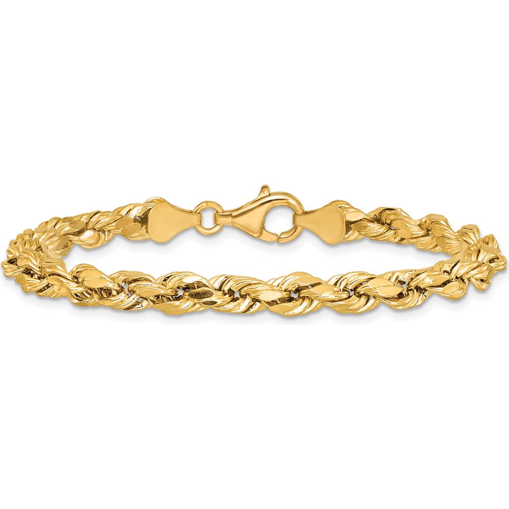 14K Yellow Gold 8" Diamond-Cut Rope Chain Bracelet with Lobster Clasp by Oro Pregiato