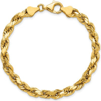 14K Yellow Gold 8" Diamond-Cut Rope Chain Bracelet with Lobster Clasp by Oro Pregiato