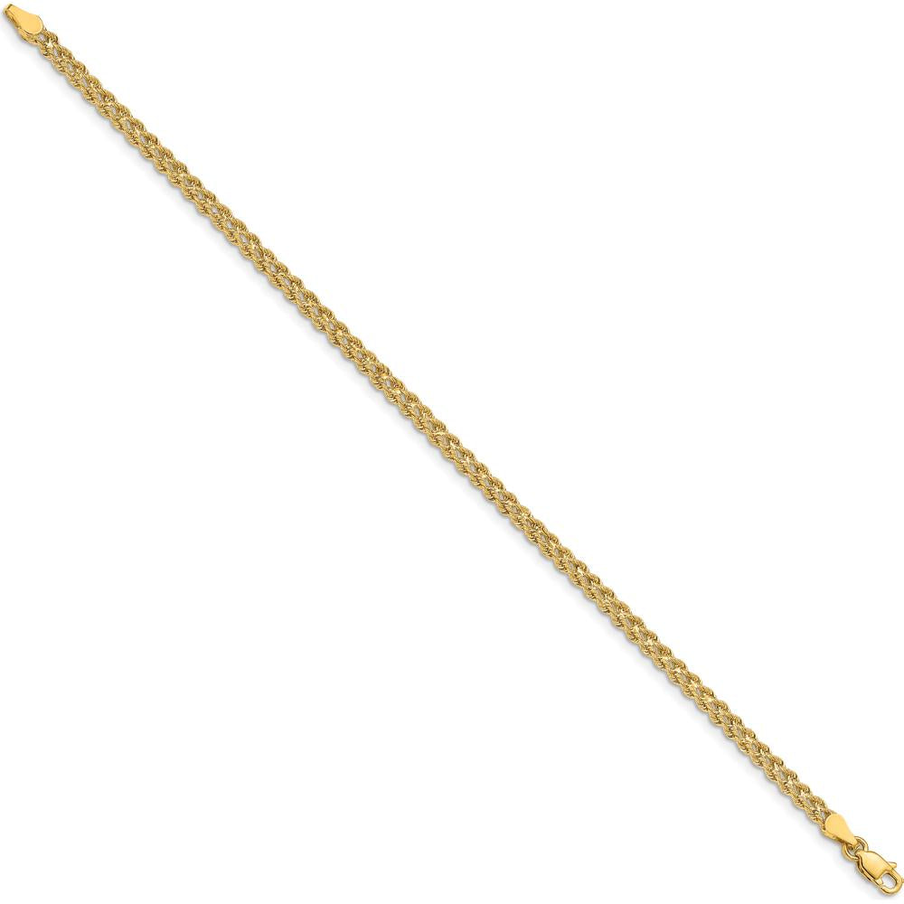 14K Yellow Gold 8" Double Strand Diamond-Cut Rope Bracelet - 3.0mm Wide
