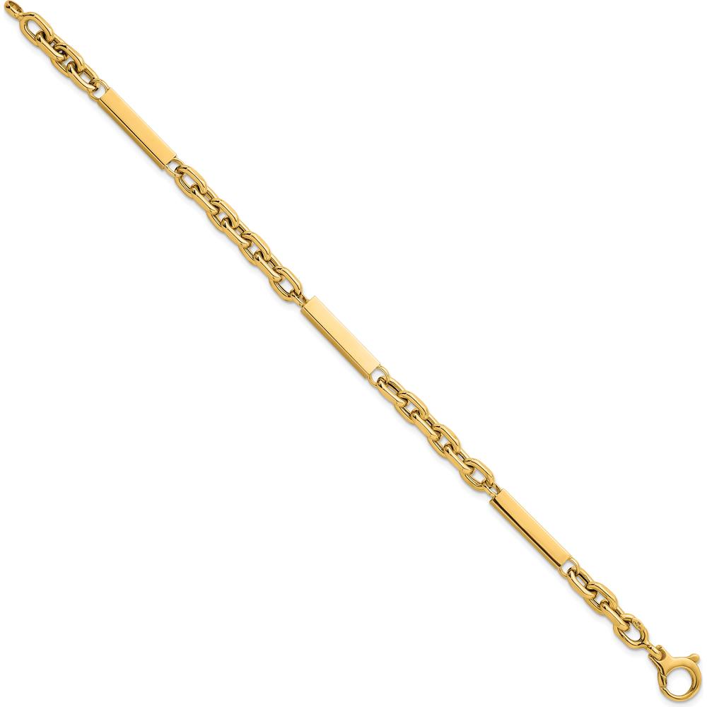 14K Yellow Gold 8" Fancy Cable Link Bracelet with Three Polished Bars by 0