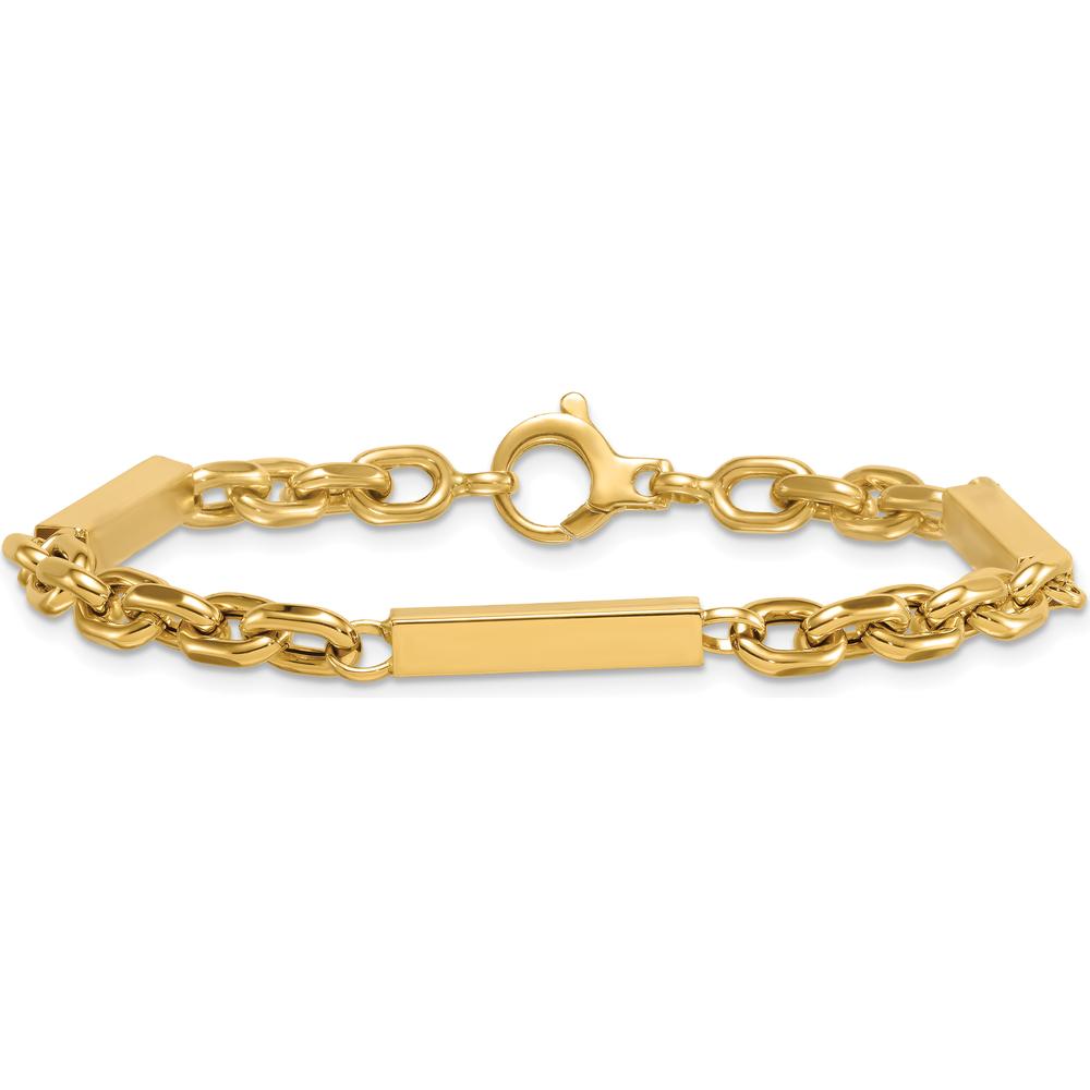 14K Yellow Gold 8" Fancy Cable Link Bracelet with Three Polished Bars by 0