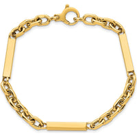 14K Yellow Gold 8" Fancy Cable Link Bracelet with Three Polished Bars by 0