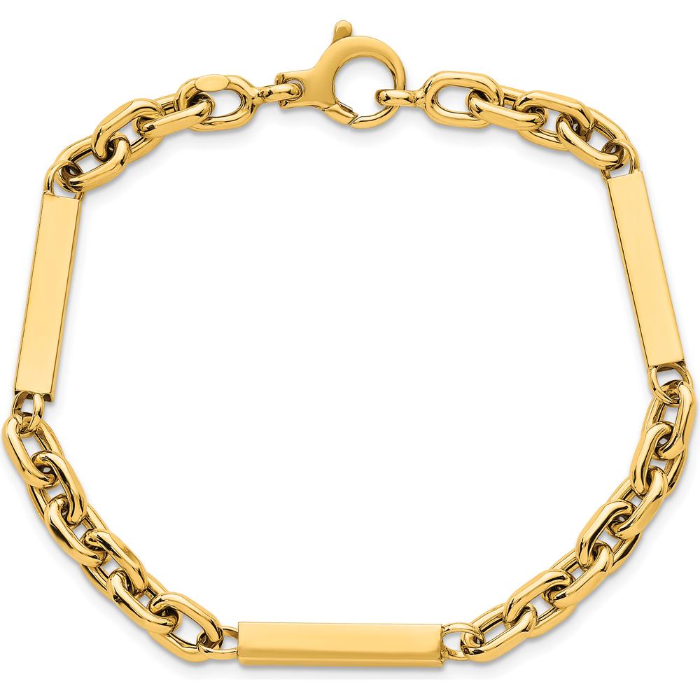 14K Yellow Gold 8" Fancy Cable Link Bracelet with Three Polished Bars by 0