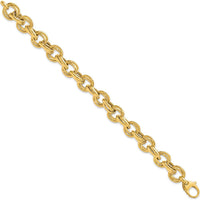 14K Yellow Gold 8" Fancy Double Link Cable Bracelet - 11mm Width by 0