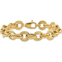14K Yellow Gold 8" Fancy Double Link Cable Bracelet - 11mm Width by 0