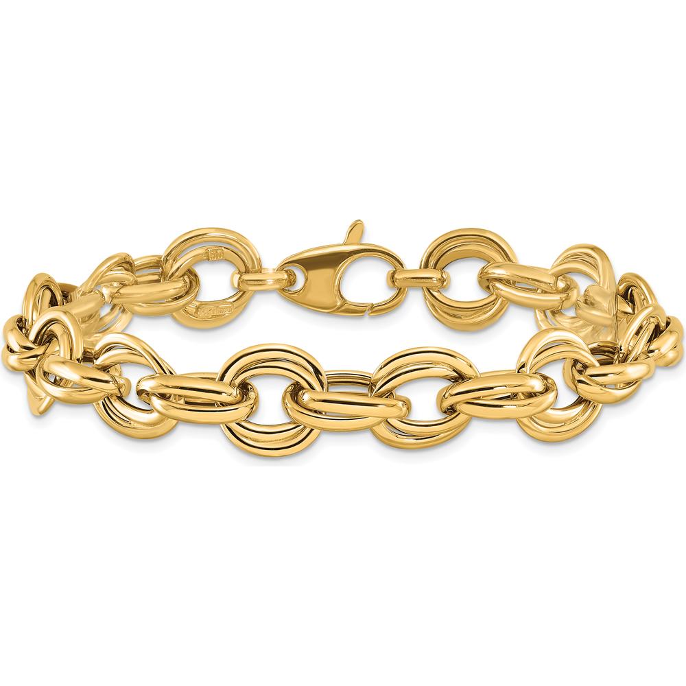 14K Yellow Gold 8" Fancy Double Link Cable Bracelet - 11mm Width by 0