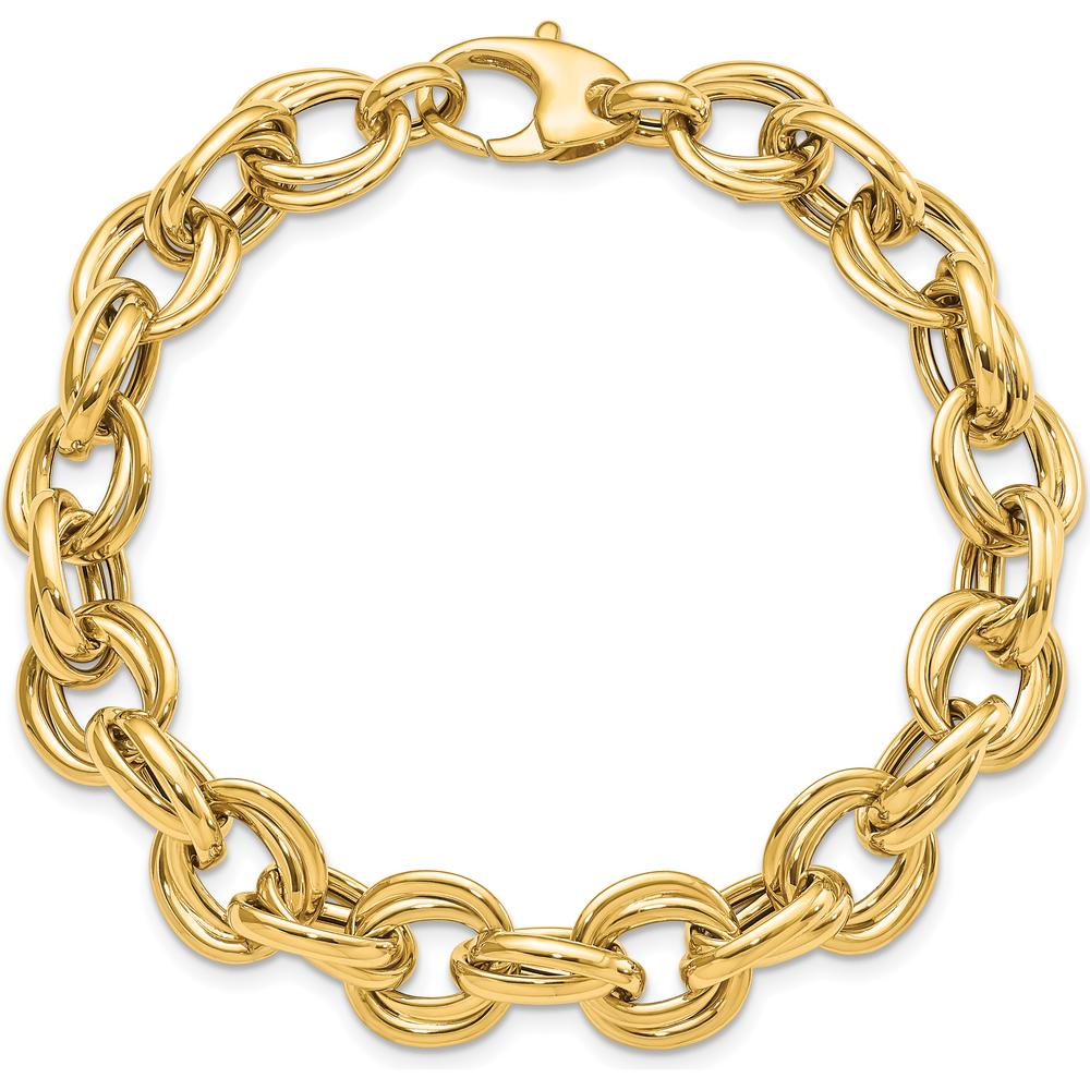 14K Yellow Gold 8" Fancy Double Link Cable Bracelet - 11mm Width by 0