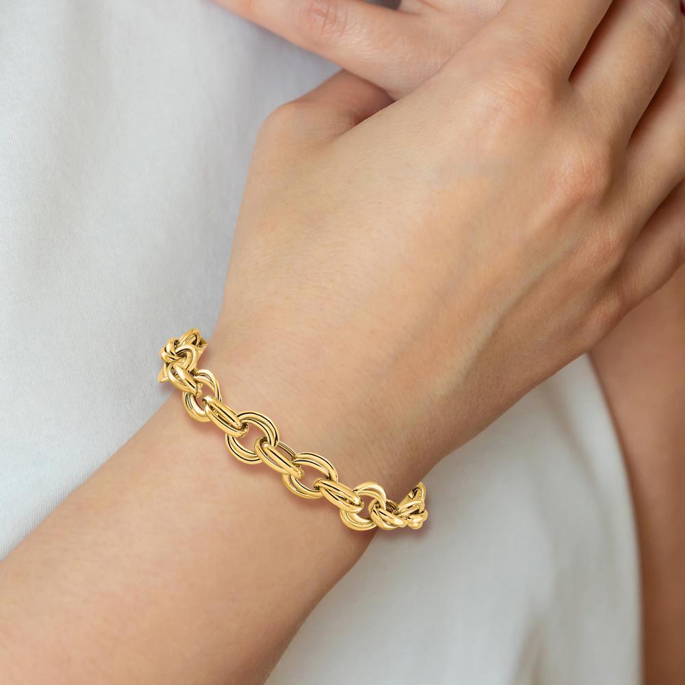 14K Yellow Gold 8" Fancy Double Link Cable Bracelet - 11mm Width by 0