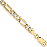14K Yellow Gold 8" Figaro Bracelet with Rhodium Accents - 3.9mm Width by Oro Pregiato