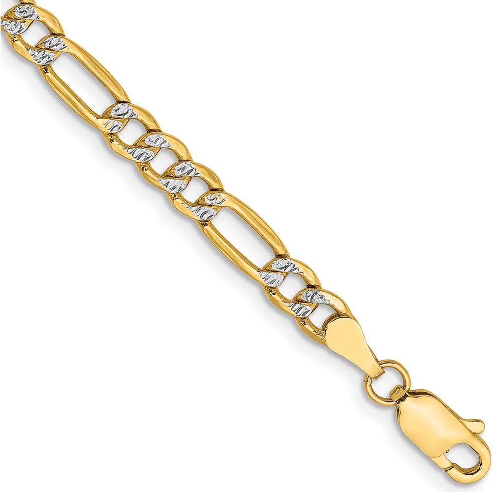 14K Yellow Gold 8" Figaro Bracelet with Rhodium Accents - 3.9mm Width by Oro Pregiato