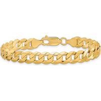 14K Yellow Gold 8" Flat Beveled Curb Bracelet with Lobster Clasp - 7.25mm Width by Oro Pregiato
