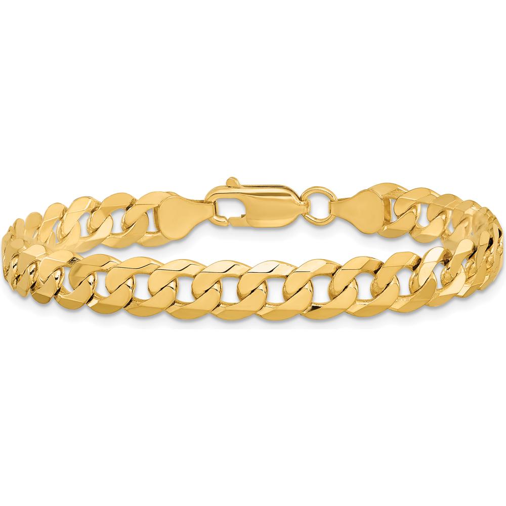 14K Yellow Gold 8" Flat Beveled Curb Bracelet with Lobster Clasp - 7.25mm Width by Oro Pregiato