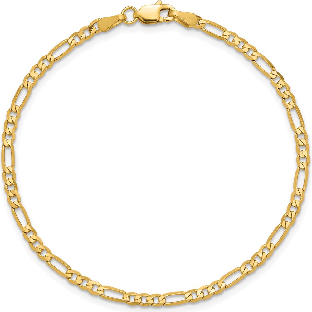 14K Yellow Gold 8" Flat Figaro Chain Bracelet - 2.75mm Width by Oro Pregiato
