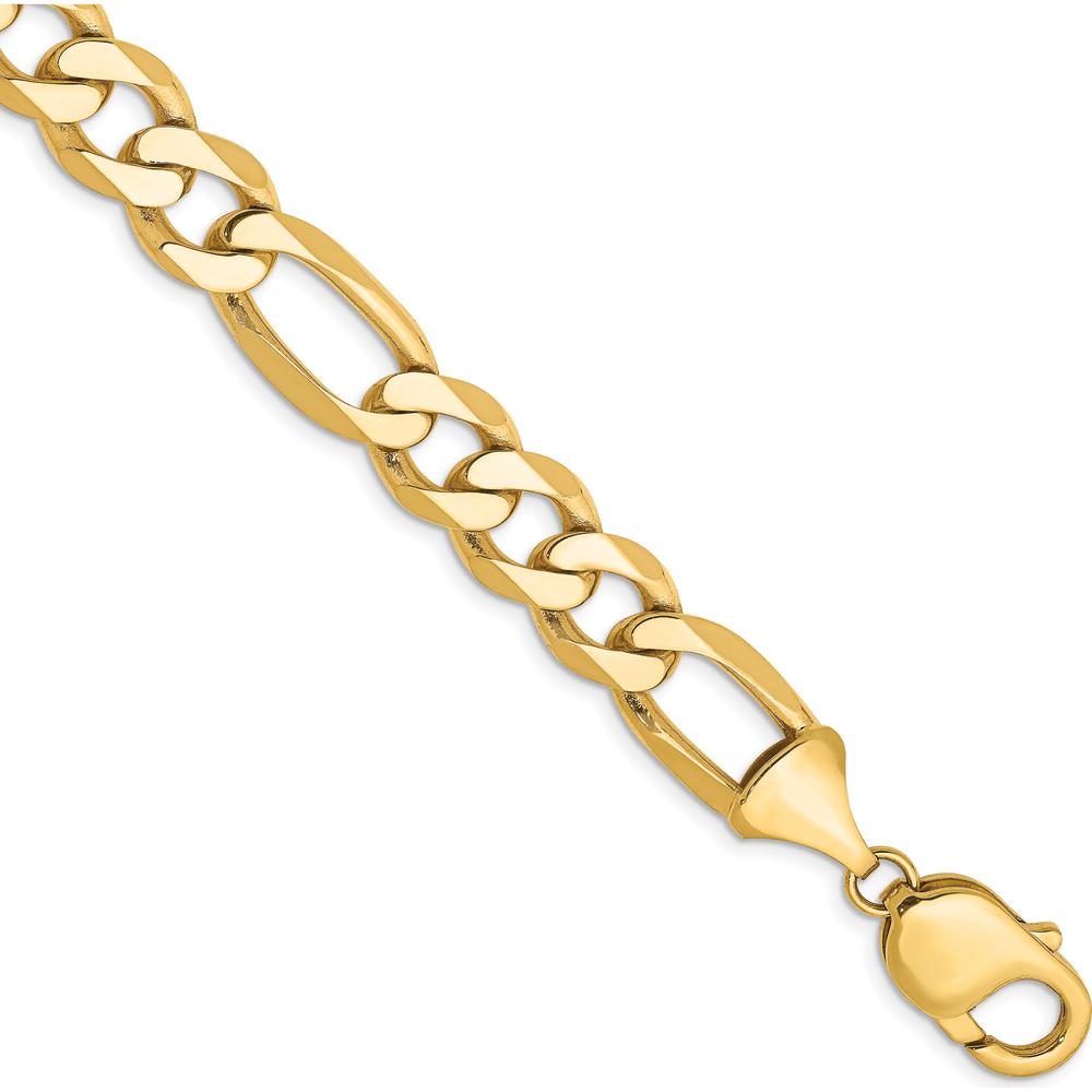 14K Yellow Gold 8" Flat Figaro Chain Bracelet with Lobster Clasp - 10mm Width by Oro Pregiato