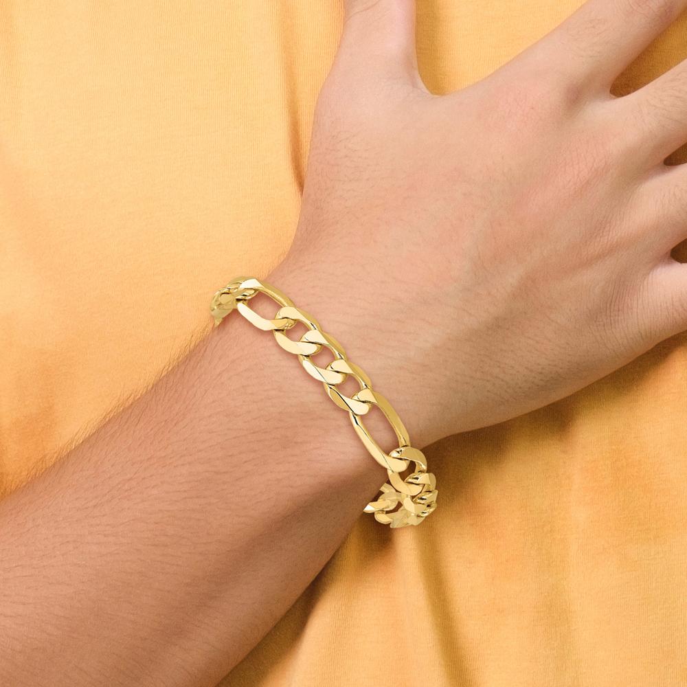 14K Yellow Gold 8" Flat Figaro Chain Bracelet with Lobster Clasp - 10mm Width by Oro Pregiato