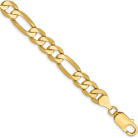 14K Yellow Gold 8" Flat Figaro Chain Bracelet with Lobster Clasp - Polished Finish by Oro Pregiato