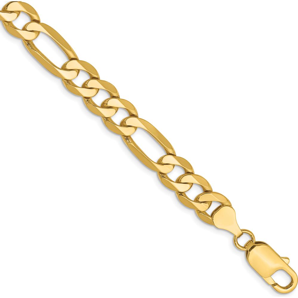 14K Yellow Gold 8" Flat Figaro Chain Bracelet with Lobster Clasp - Polished Finish by Oro Pregiato