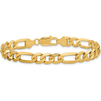 14K Yellow Gold 8" Flat Figaro Chain Bracelet with Lobster Clasp - Polished Finish by Oro Pregiato
