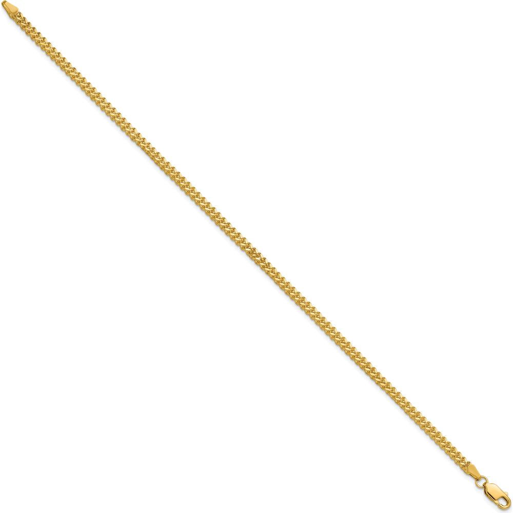 14K Yellow Gold 8" Franco Chain Bracelet with Lobster Clasp - 2mm Width by Oro Pregiato