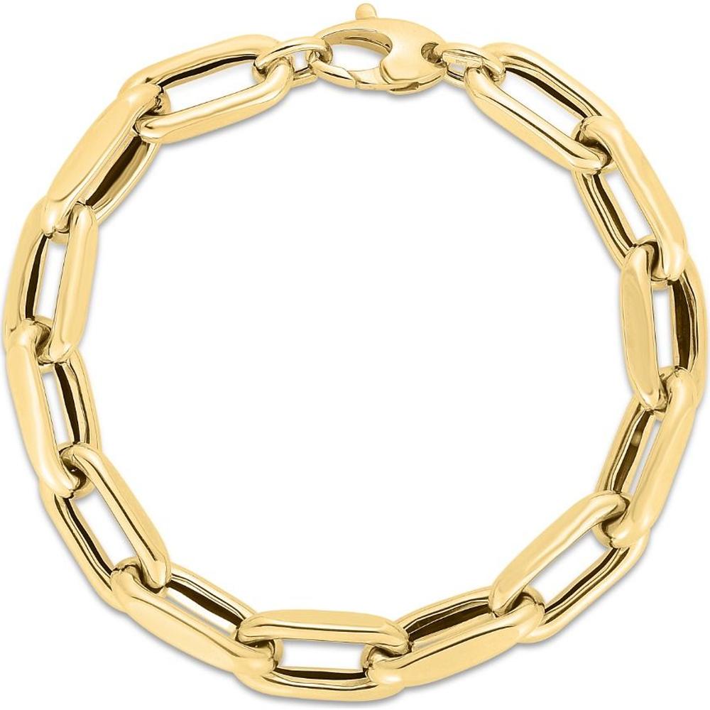14K Yellow Gold 8" French Cable Chain Bracelet with Polished Fancy Links - 9mm Width by Orozza Fine Jewelry