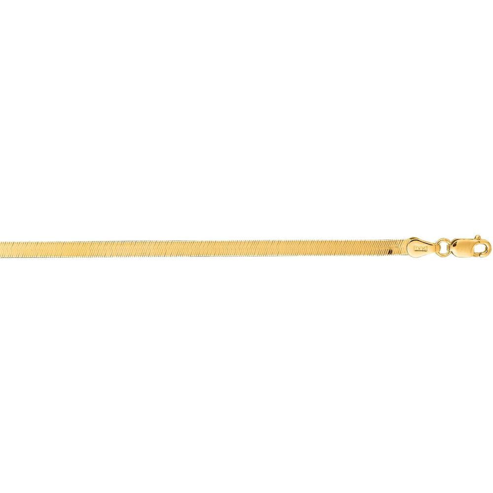 14K Yellow Gold 8" Imperial Herringbone Chain Bracelet - Polished Finish by Orozza Fine Jewelry