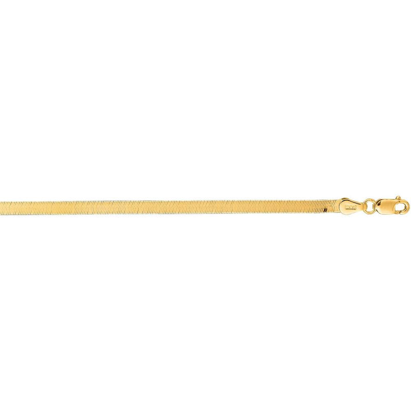 14K Yellow Gold 8" Imperial Herringbone Chain Bracelet - Polished Finish by Orozza Fine Jewelry