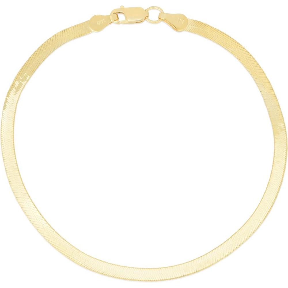 14K Yellow Gold 8" Imperial Herringbone Chain Bracelet - Polished Finish by Orozza Fine Jewelry
