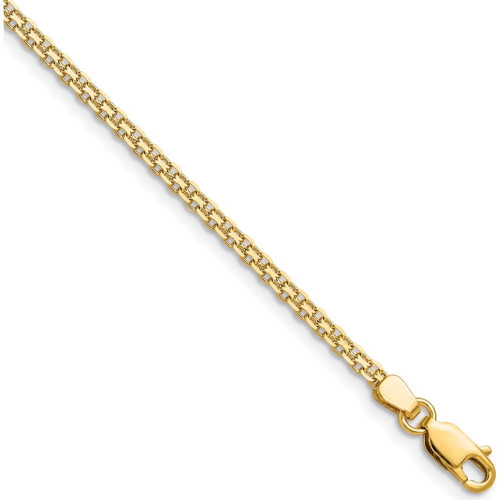 14K Yellow Gold 8-inch 2.2mm Lightweight Flat Bismark Chain Bracelet with Lobster Clasp by Oro Pregiato