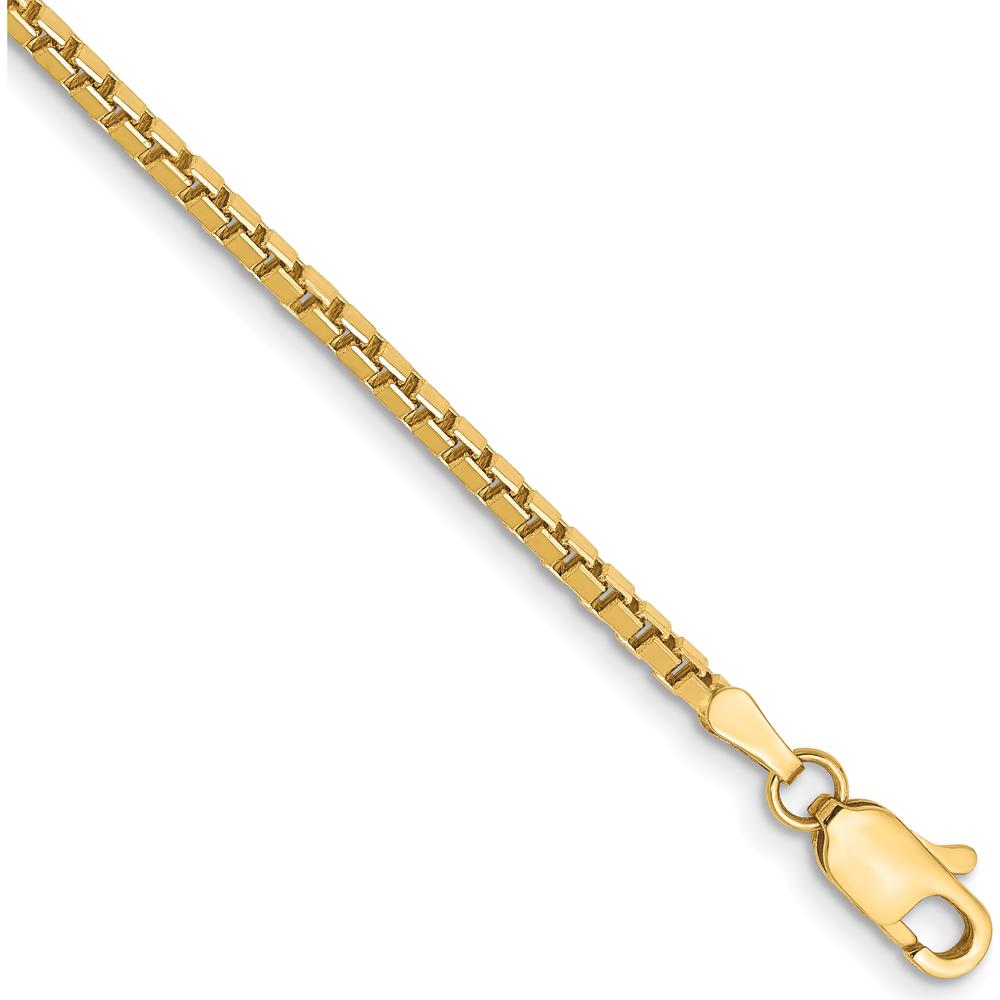 14K Yellow Gold 8-Inch Box Chain Bracelet - Polished 1.9mm Width with Lobster Clasp by Oro Pregiato