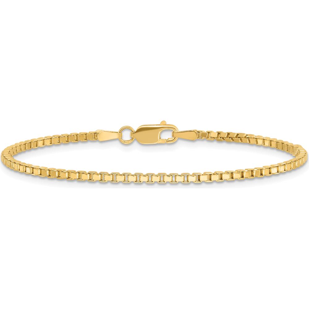 14K Yellow Gold 8-Inch Box Chain Bracelet - Polished 1.9mm Width with Lobster Clasp by Oro Pregiato