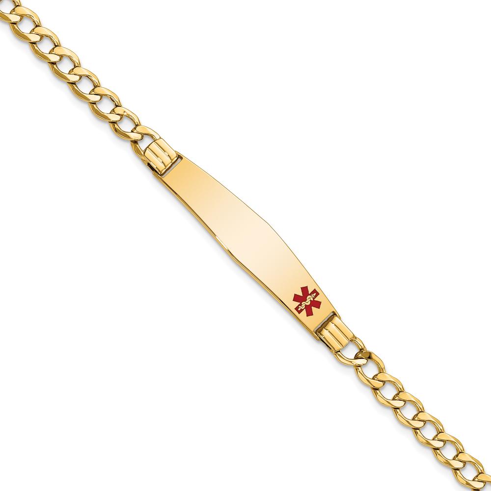 14K Yellow Gold 8-Inch Cuban Link Medical Alert Bracelet with Red Enamel Charm by Oro Pregiato