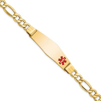 14K Yellow Gold 8-Inch Medical Alert Bracelet with Red Enamel Medical Charm and Figaro Link Chain by Oro Pregiato