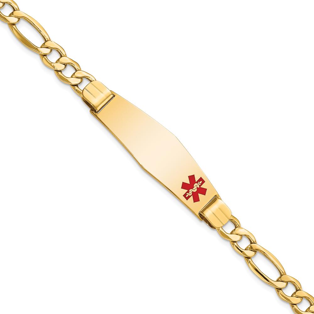 14K Yellow Gold 8-Inch Medical Alert Bracelet with Red Enamel Medical Charm and Figaro Link Chain by Oro Pregiato