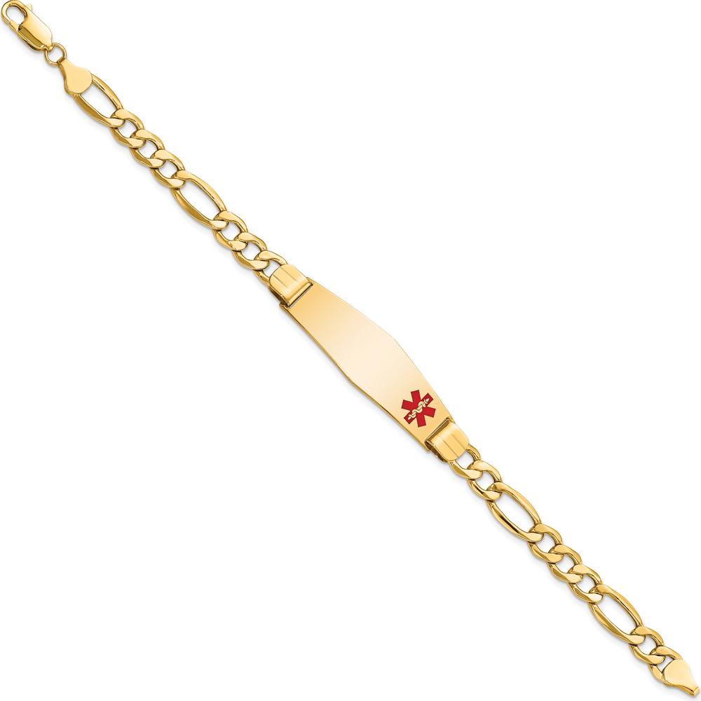 14K Yellow Gold 8-Inch Medical Alert Bracelet with Red Enamel Medical Charm and Figaro Link Chain by Oro Pregiato