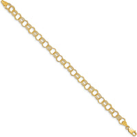 14K Yellow Gold 8-Inch Textured and Polished Charm Bracelet with Lobster Clasp by Oro Pregiato