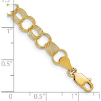 14K Yellow Gold 8-Inch Textured and Polished Charm Bracelet with Lobster Clasp by Oro Pregiato