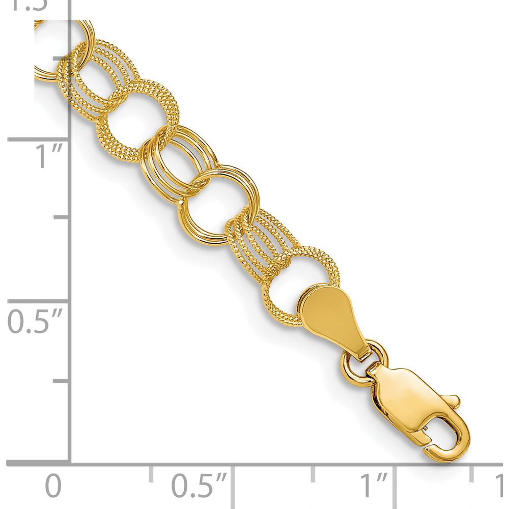 14K Yellow Gold 8-Inch Textured and Polished Charm Bracelet with Lobster Clasp by Oro Pregiato