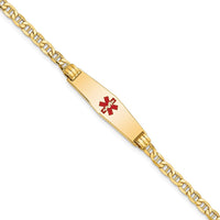 14K Yellow Gold 8" Medical Alert Bracelet with Red Enamel Anchor Chain and Engravable Plate by Oro Pregiato