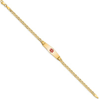 14K Yellow Gold 8" Medical Alert Bracelet with Red Enamel Anchor Chain and Engravable Plate by Oro Pregiato