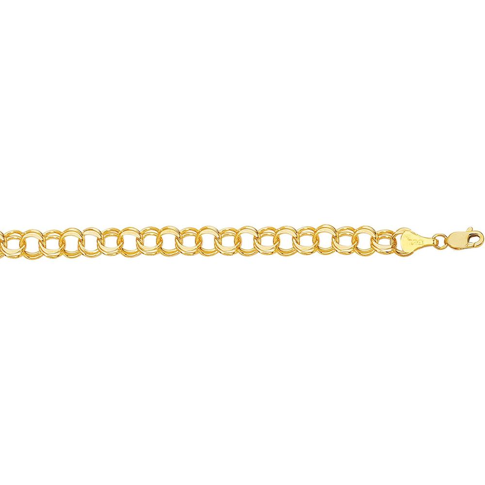 14K Yellow Gold 8" Medium Double Link Charm Bracelet with Polished Finish by Orozza Fine Jewelry